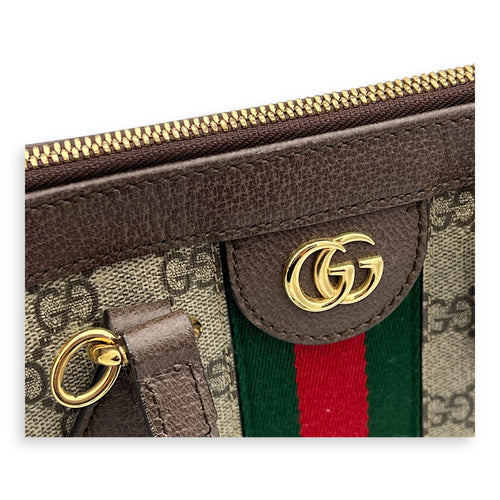 Ophidia Top Handle Bag Brown in Coated Canvas, Gold hardware