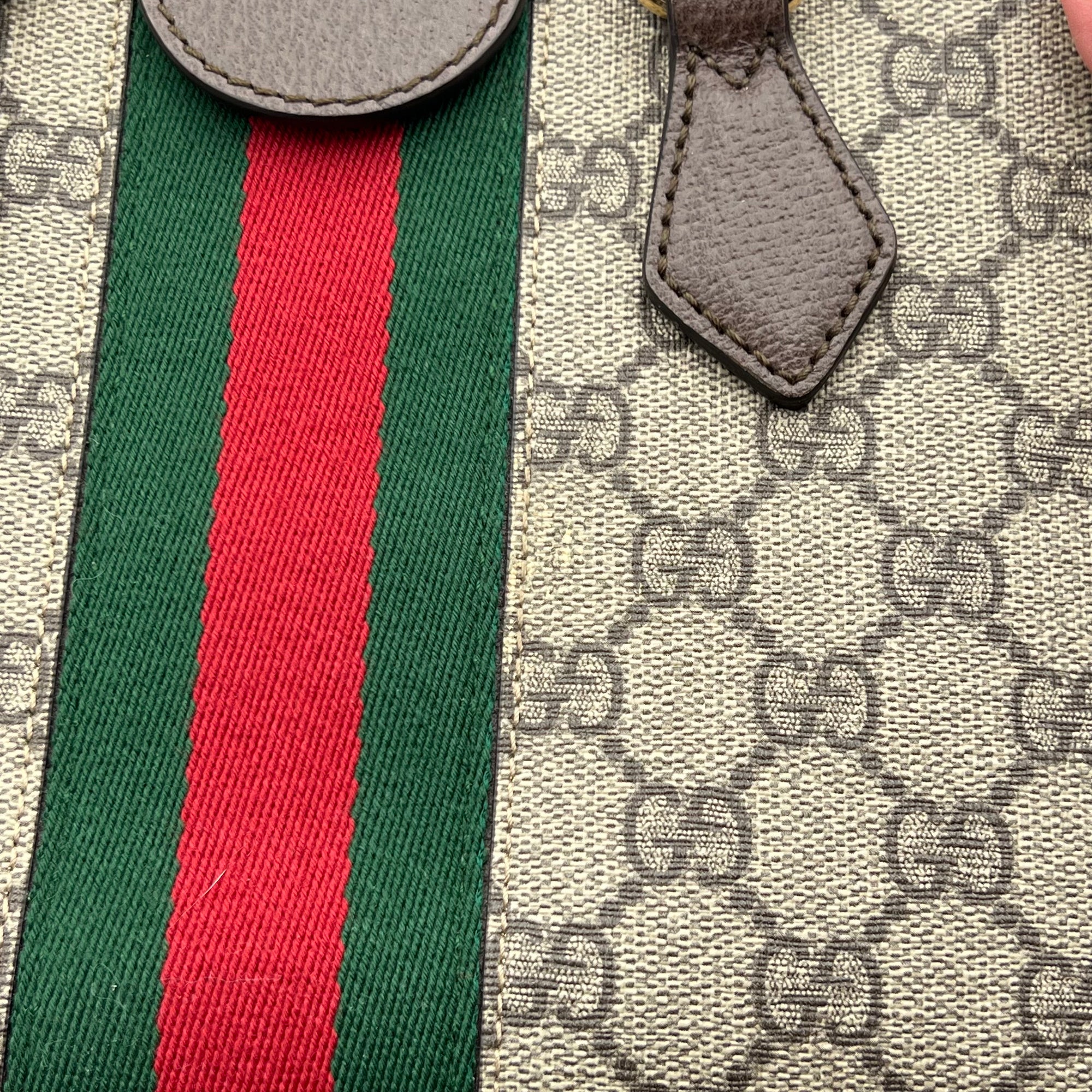 Ophidia Top Handle Bag Brown in Coated Canvas, Gold hardware