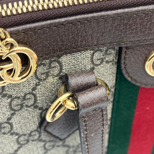 Ophidia Top Handle Bag Brown in Coated Canvas, Gold hardware