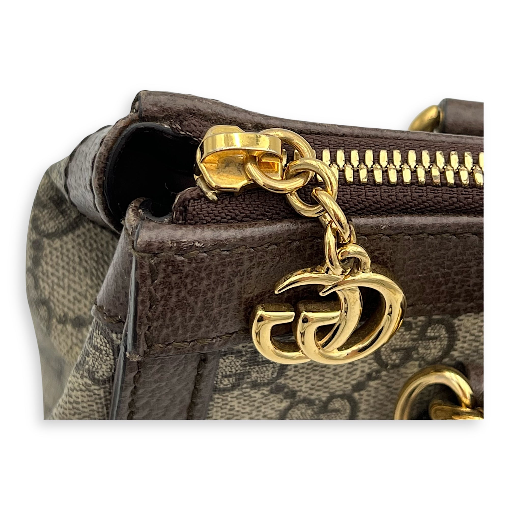 Ophidia Top Handle Bag Brown in Coated Canvas, Gold hardware