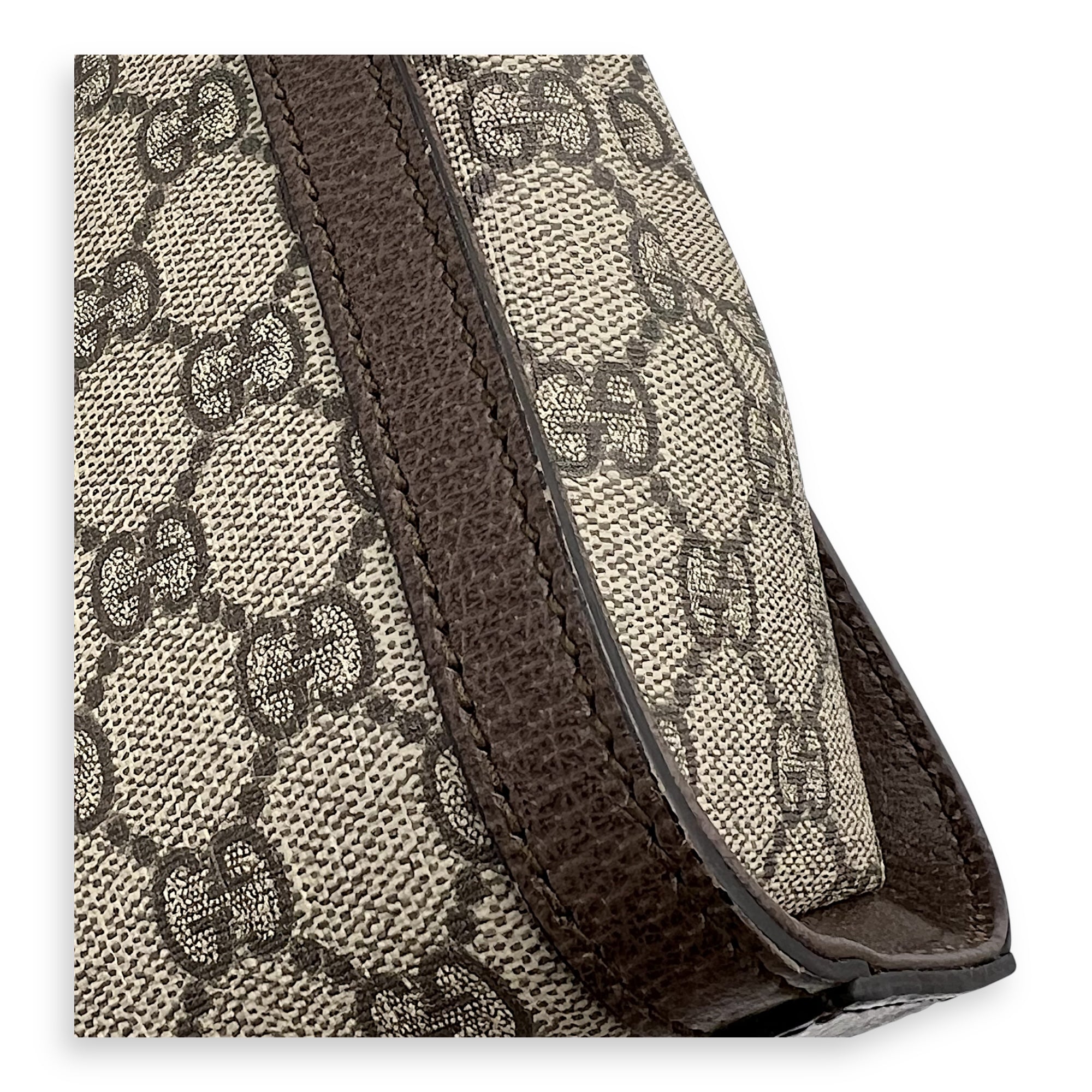 Ophidia Top Handle Bag Brown in Coated Canvas, Gold hardware