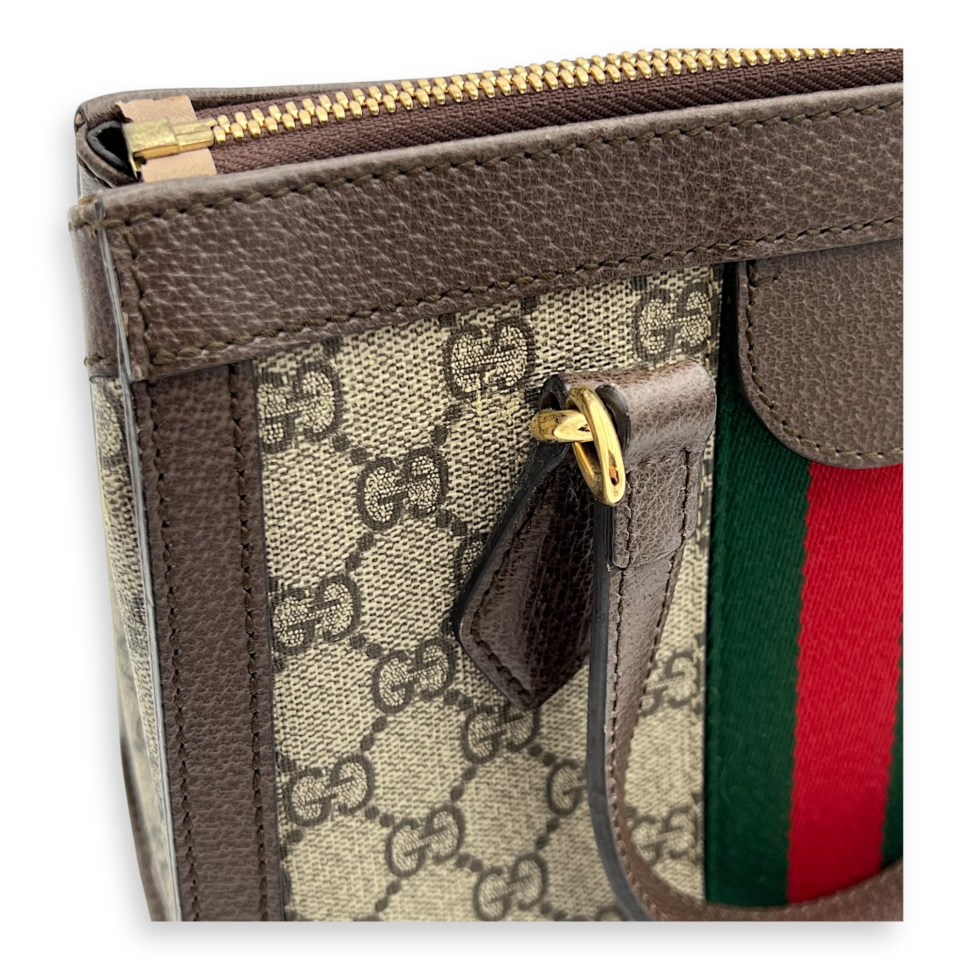 Ophidia Top Handle Bag Brown in Coated Canvas, Gold hardware