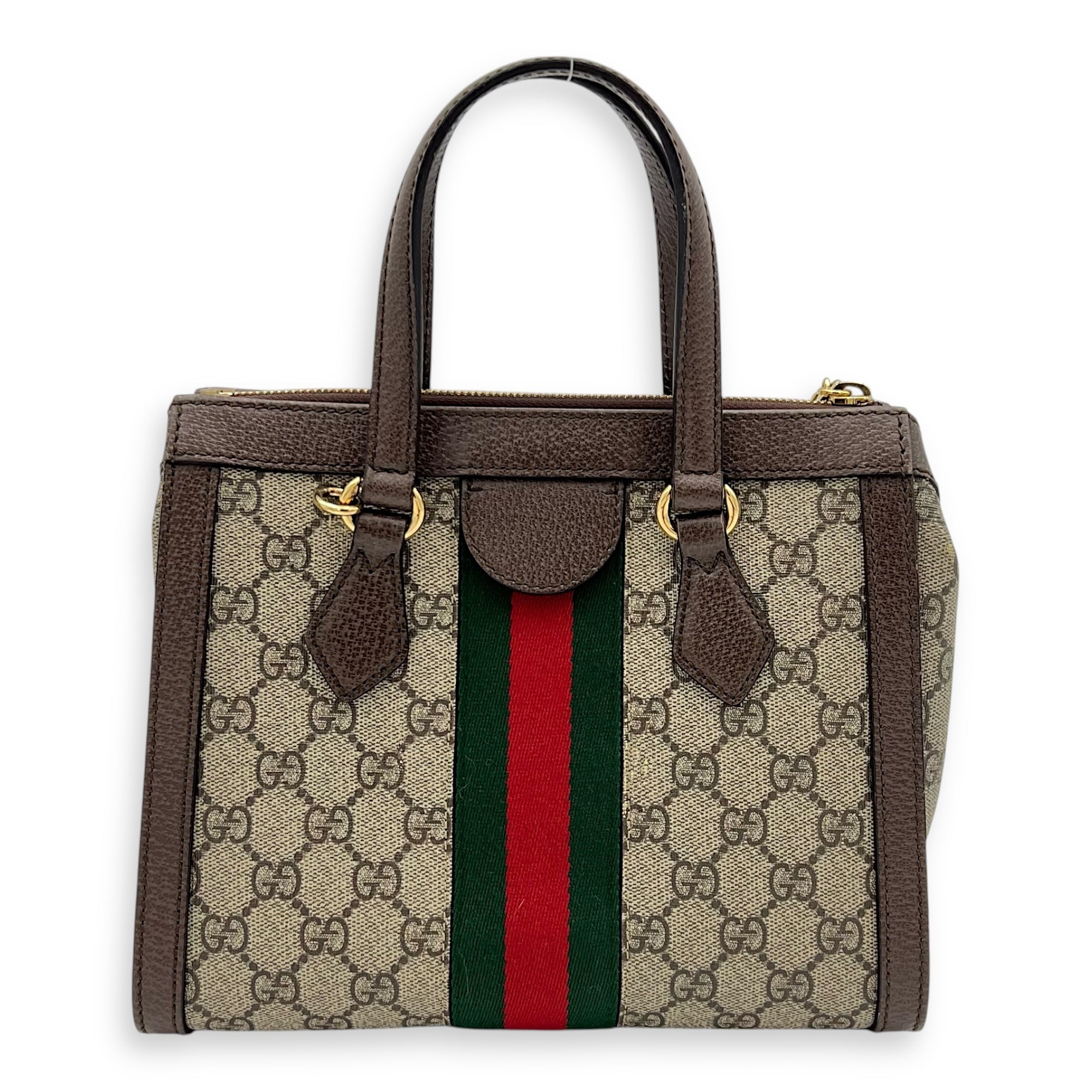 Ophidia Top Handle Bag Brown in Coated Canvas, Gold hardware