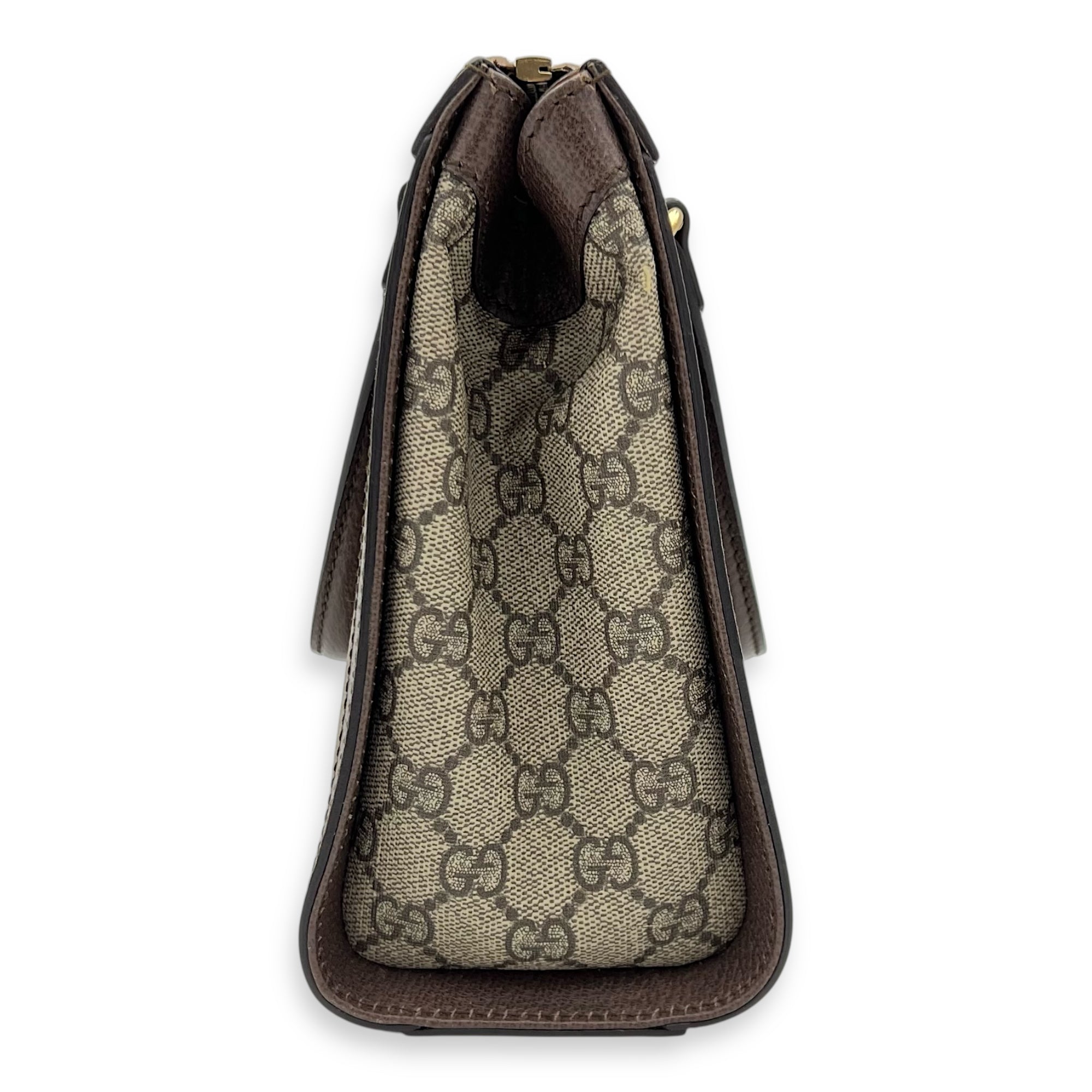 Ophidia Top Handle Bag Brown in Coated Canvas, Gold hardware