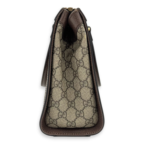Ophidia Top Handle Bag Brown in Coated Canvas, Gold hardware