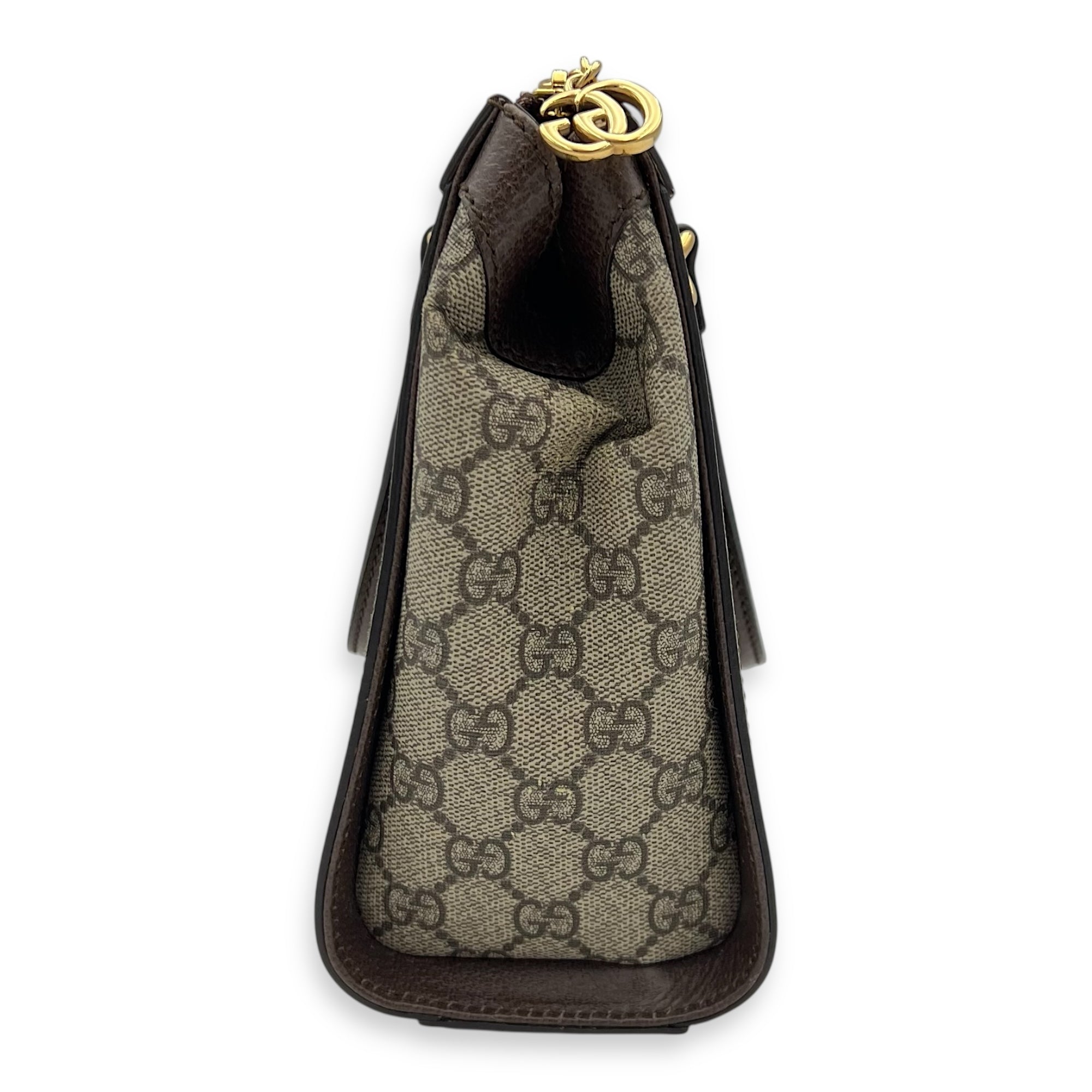 Ophidia Top Handle Bag Brown in Coated Canvas, Gold hardware