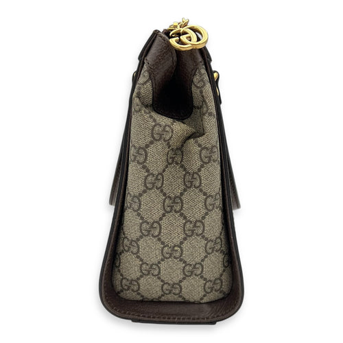 Ophidia Top Handle Bag Brown in Coated Canvas, Gold hardware