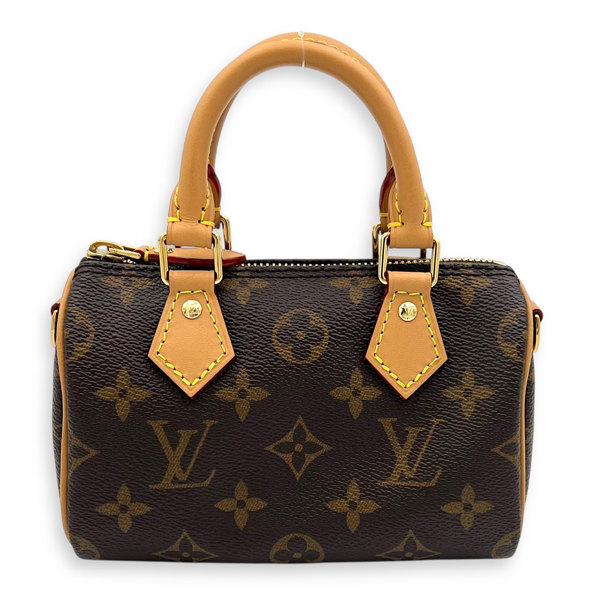Speedy Crossbody Bag Nano Brown in Monogram Coated Canvas, Gold hardware