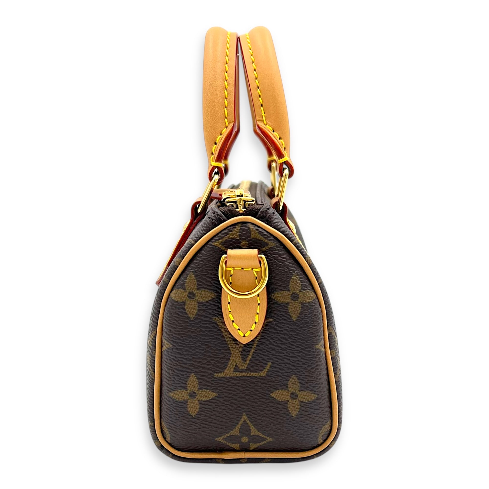 Speedy Crossbody Bag Nano Brown in Monogram Coated Canvas, Gold hardware