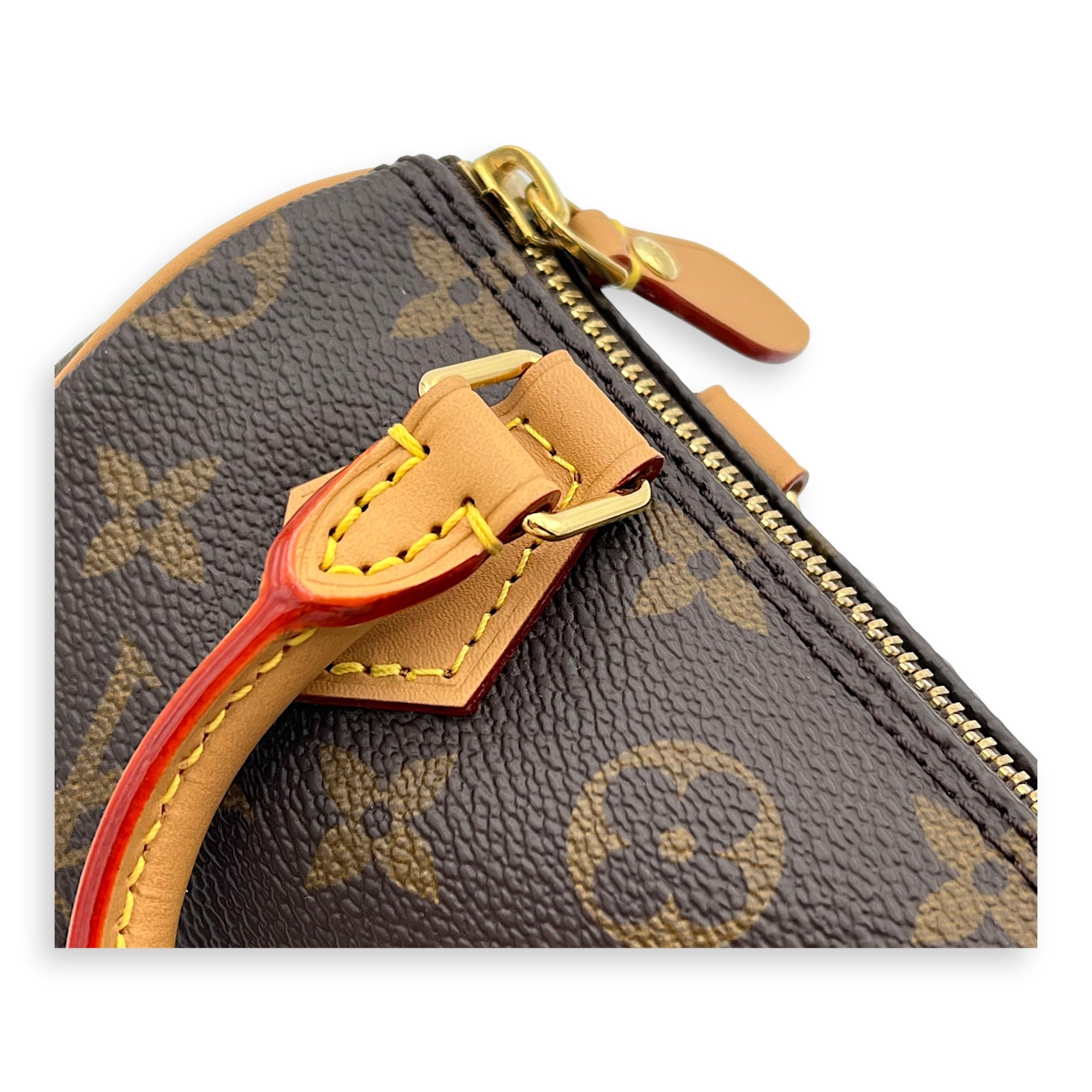 Speedy Crossbody Bag Nano Brown in Monogram Coated Canvas, Gold hardware