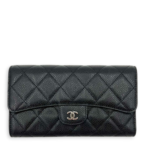 CC Wallet Black in Caviar Leather, Silver hardware