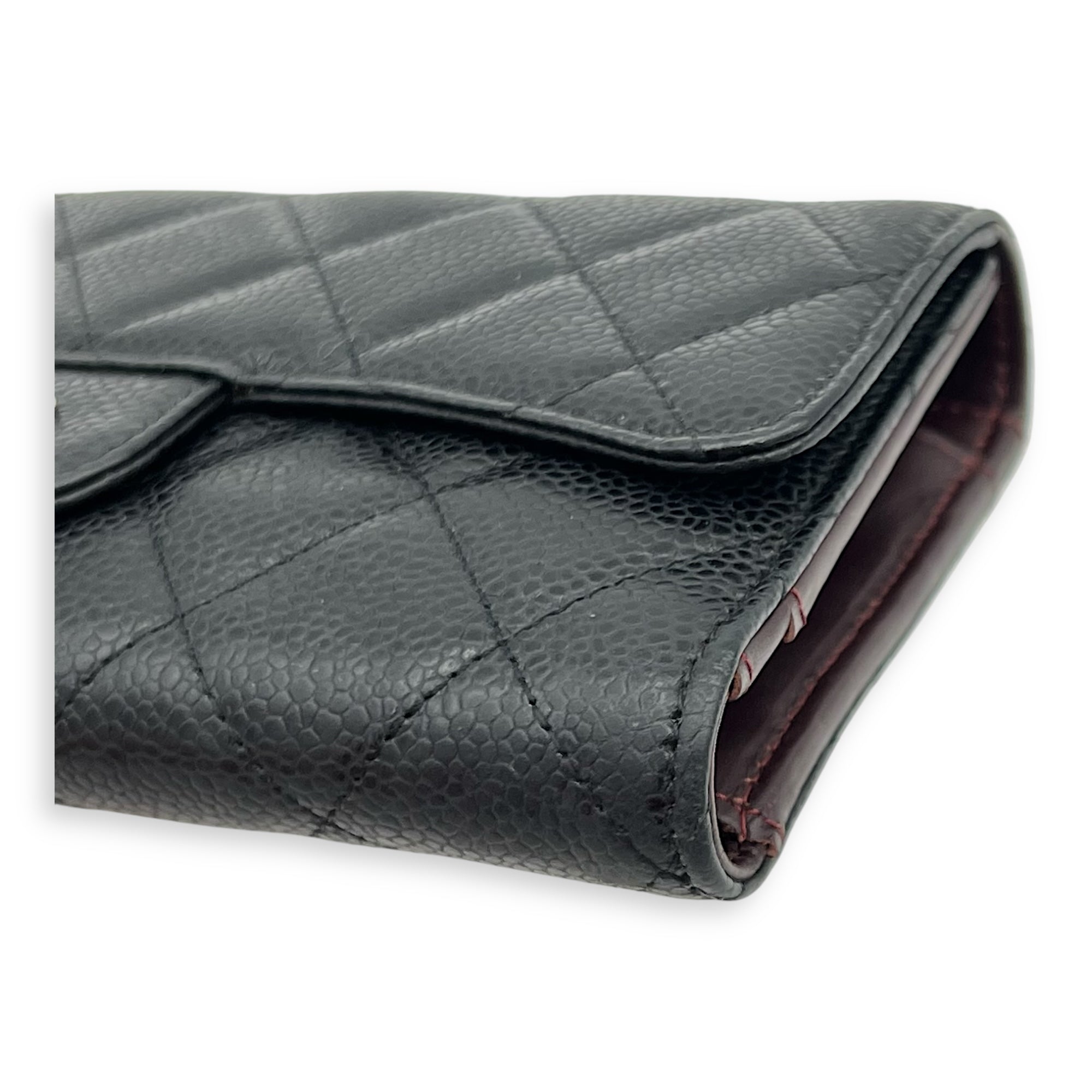 CC Wallet Black in Caviar Leather, Silver hardware