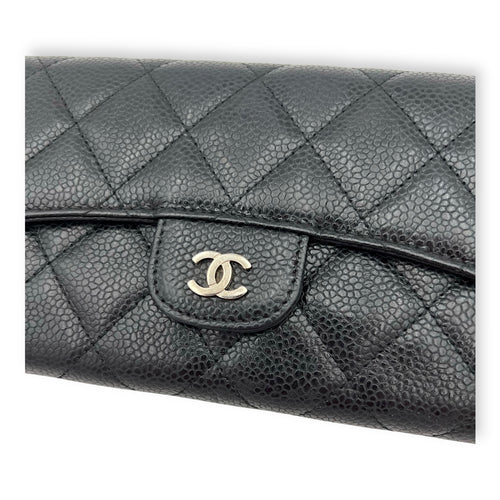 CC Wallet Black in Caviar Leather, Silver hardware