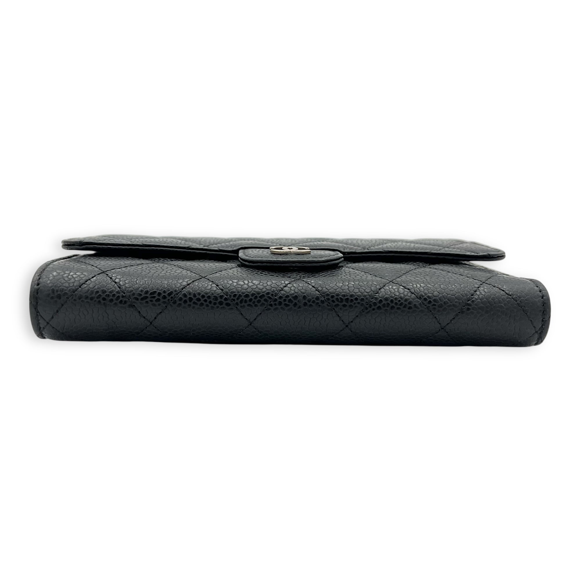 CC Wallet Black in Caviar Leather, Silver hardware