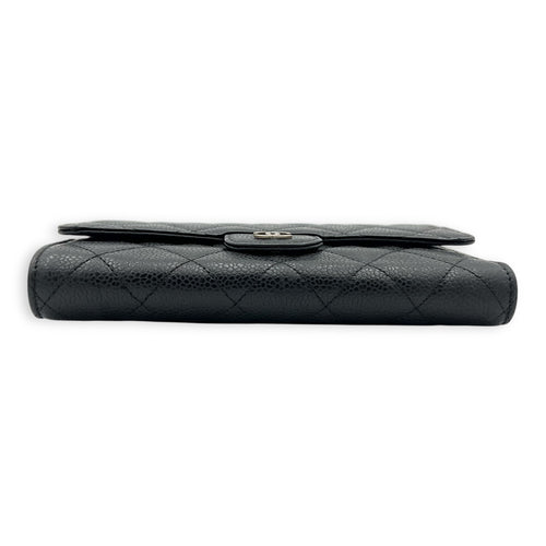 CC Wallet Black in Caviar Leather, Silver hardware