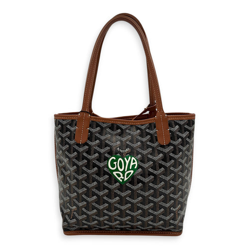 Anjou Tote Bag Mini Black in Coated Canvas, Silver hardware