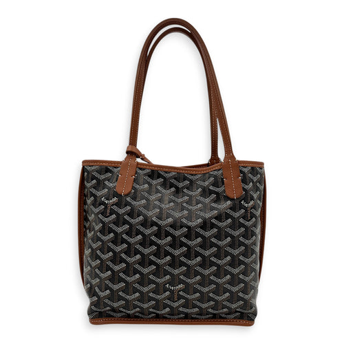 Anjou Tote Bag Mini Black in Coated Canvas, Silver hardware