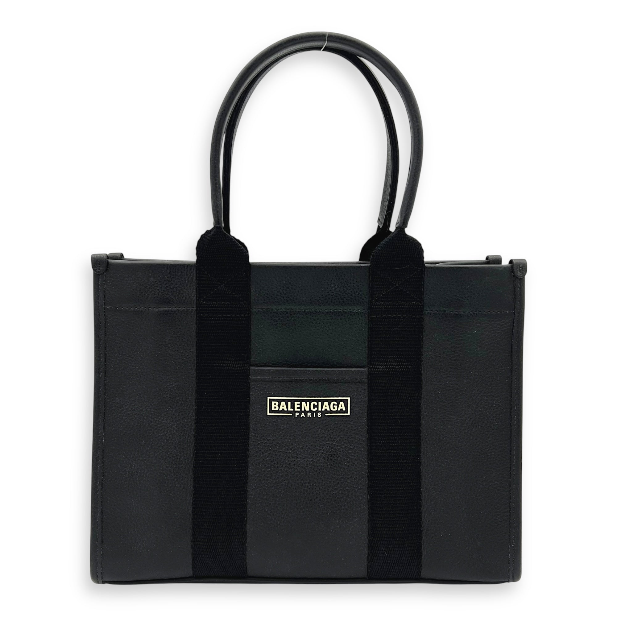 Logo Tote Bag Black in Calfskin, Silver hardware