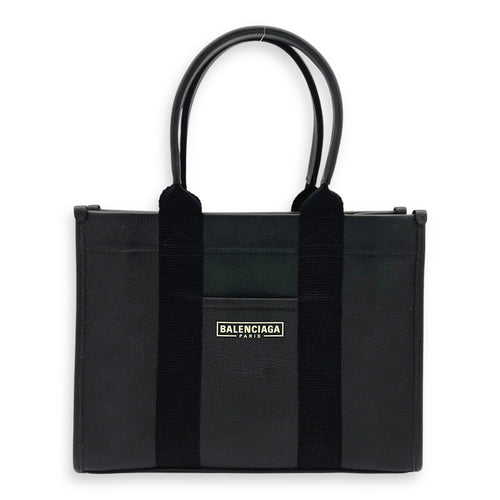 Logo Tote Bag Black in Calfskin, Silver hardware