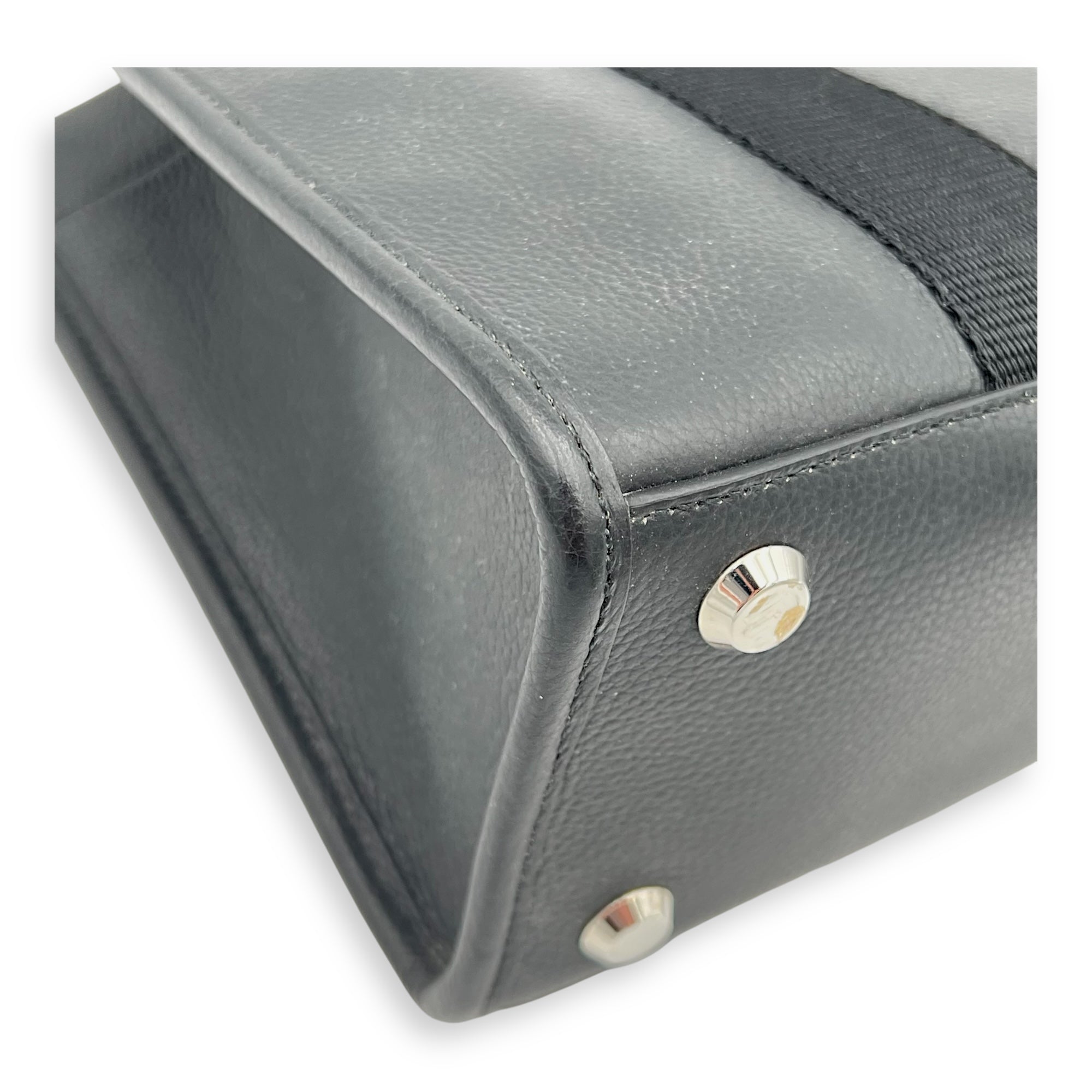 Logo Tote Bag Black in Calfskin, Silver hardware