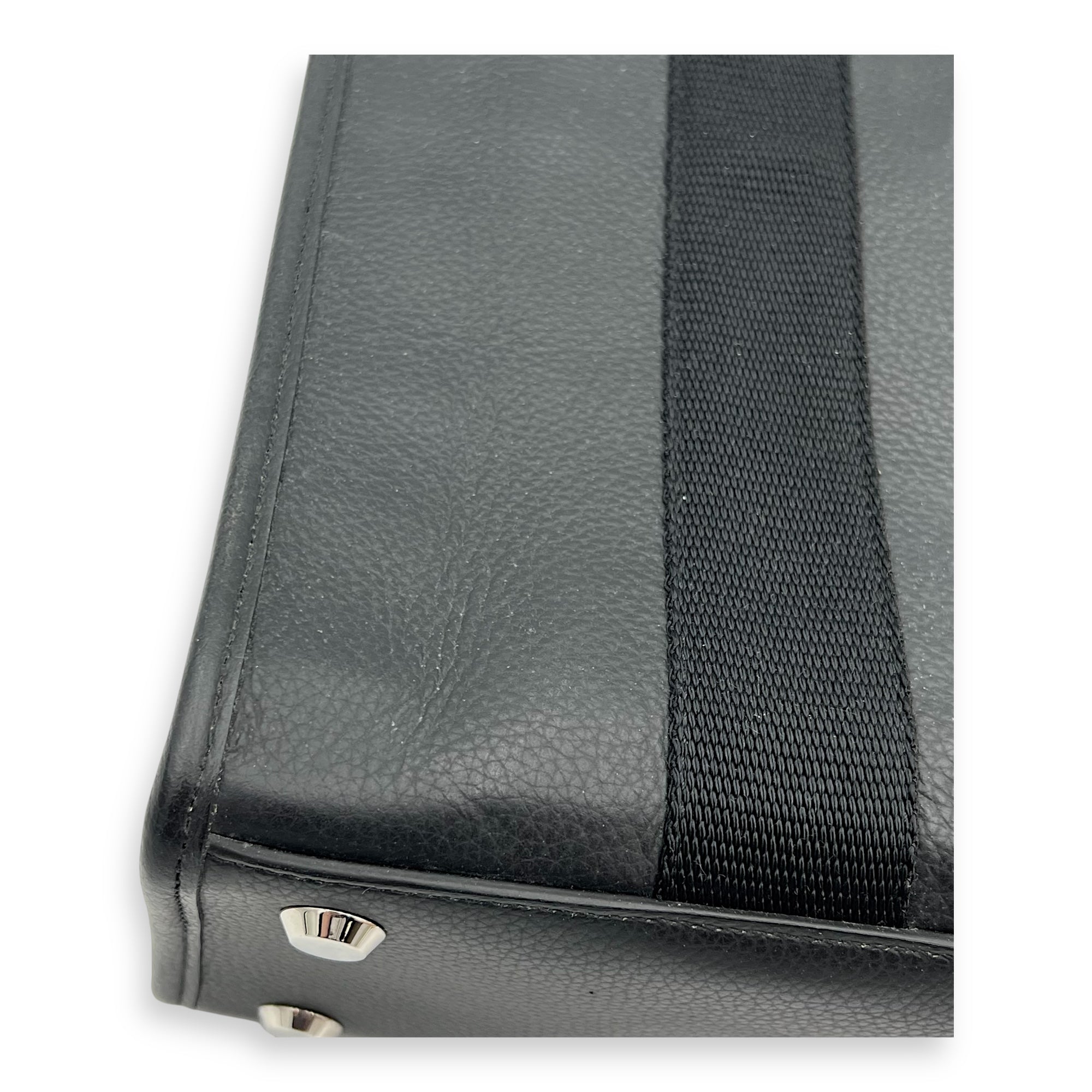 Logo Tote Bag Black in Calfskin, Silver hardware