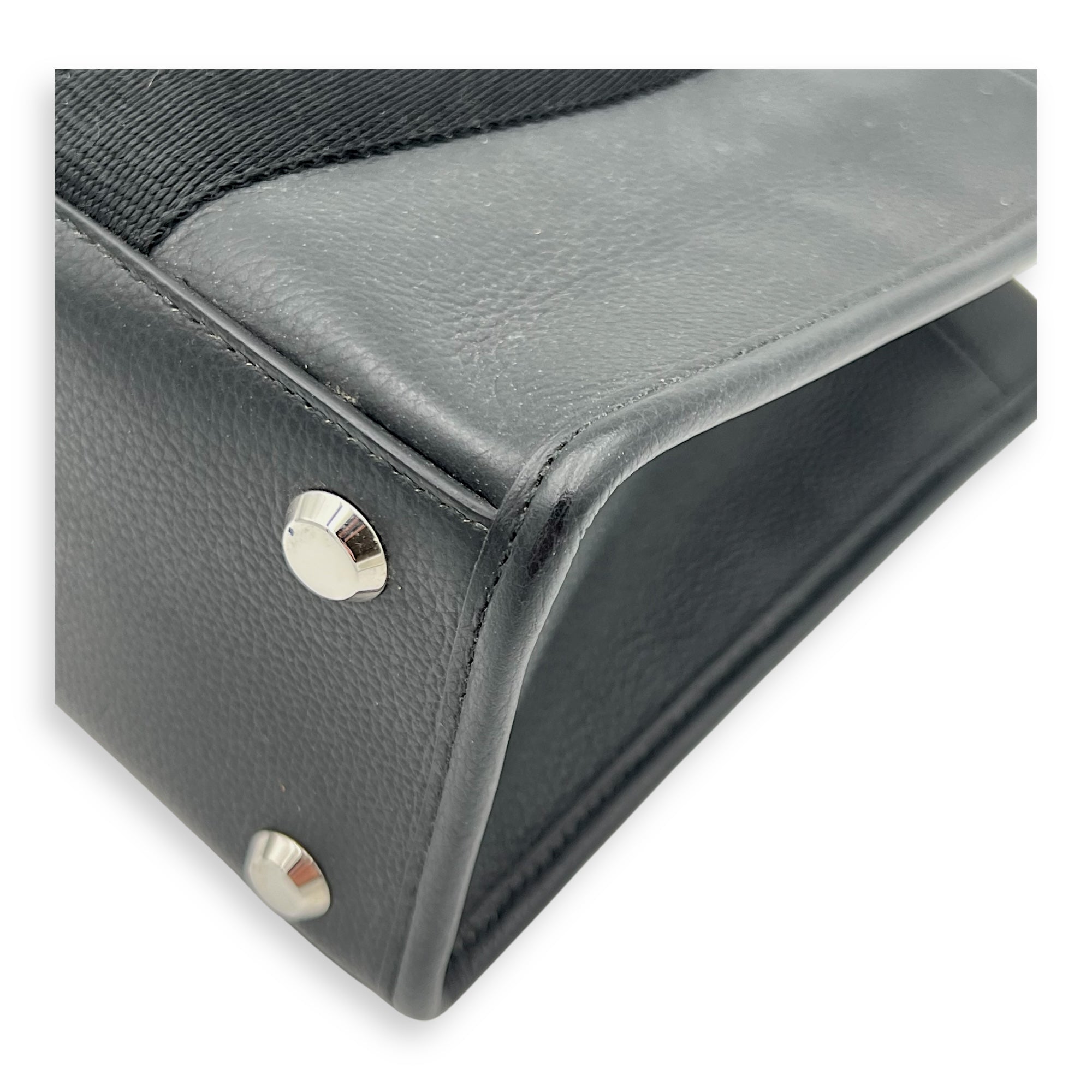 Logo Tote Bag Black in Calfskin, Silver hardware