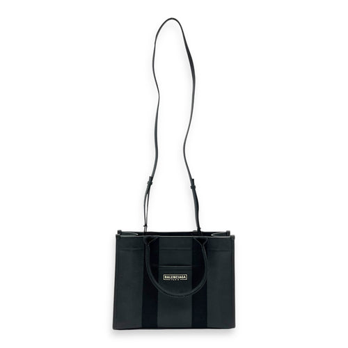 Logo Tote Bag Black in Calfskin, Silver hardware