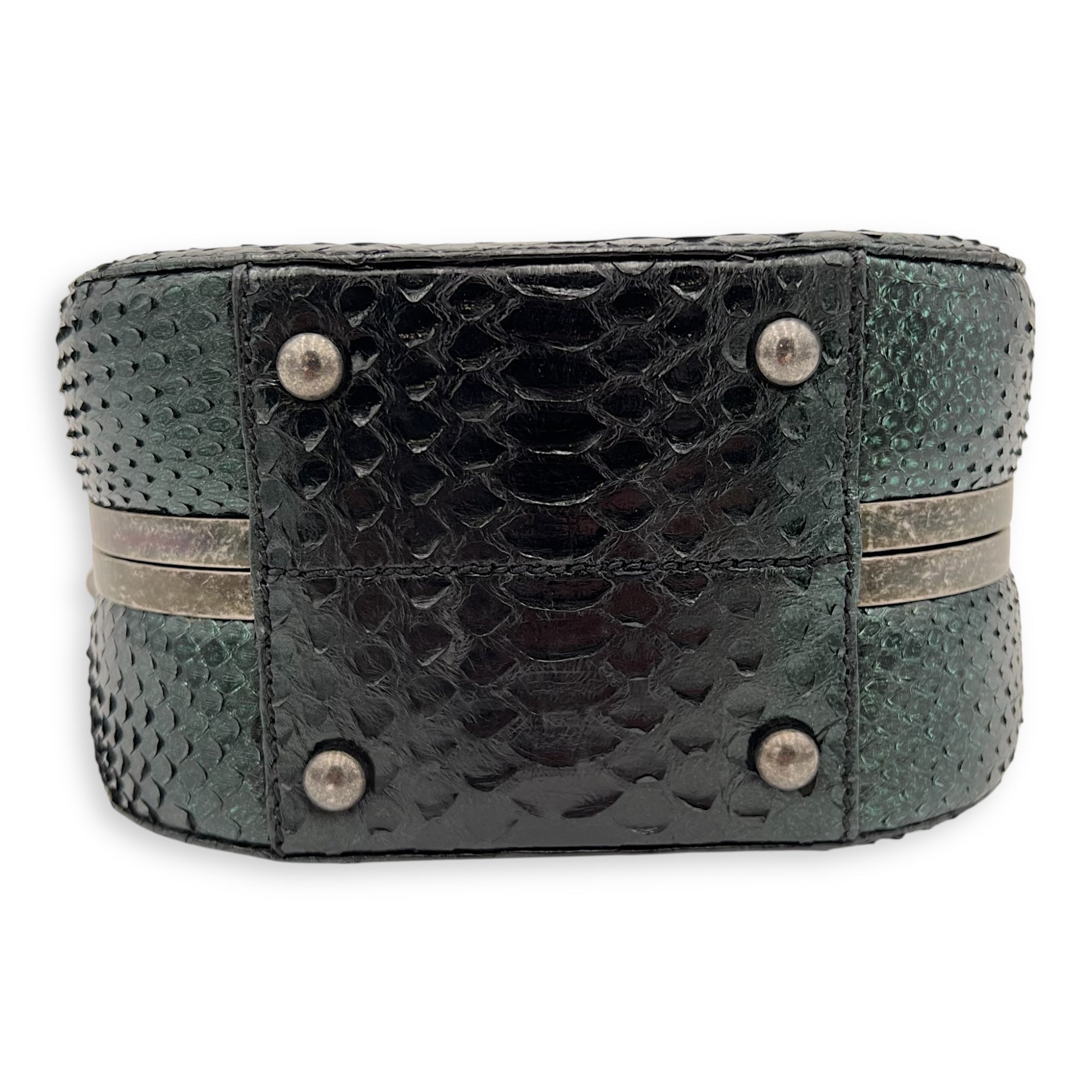 Kisslock Shoulder Bag Green in Python Leather, Silver hardware