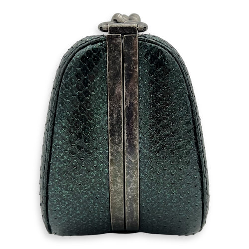 Kisslock Shoulder Bag Green in Python Leather, Silver hardware
