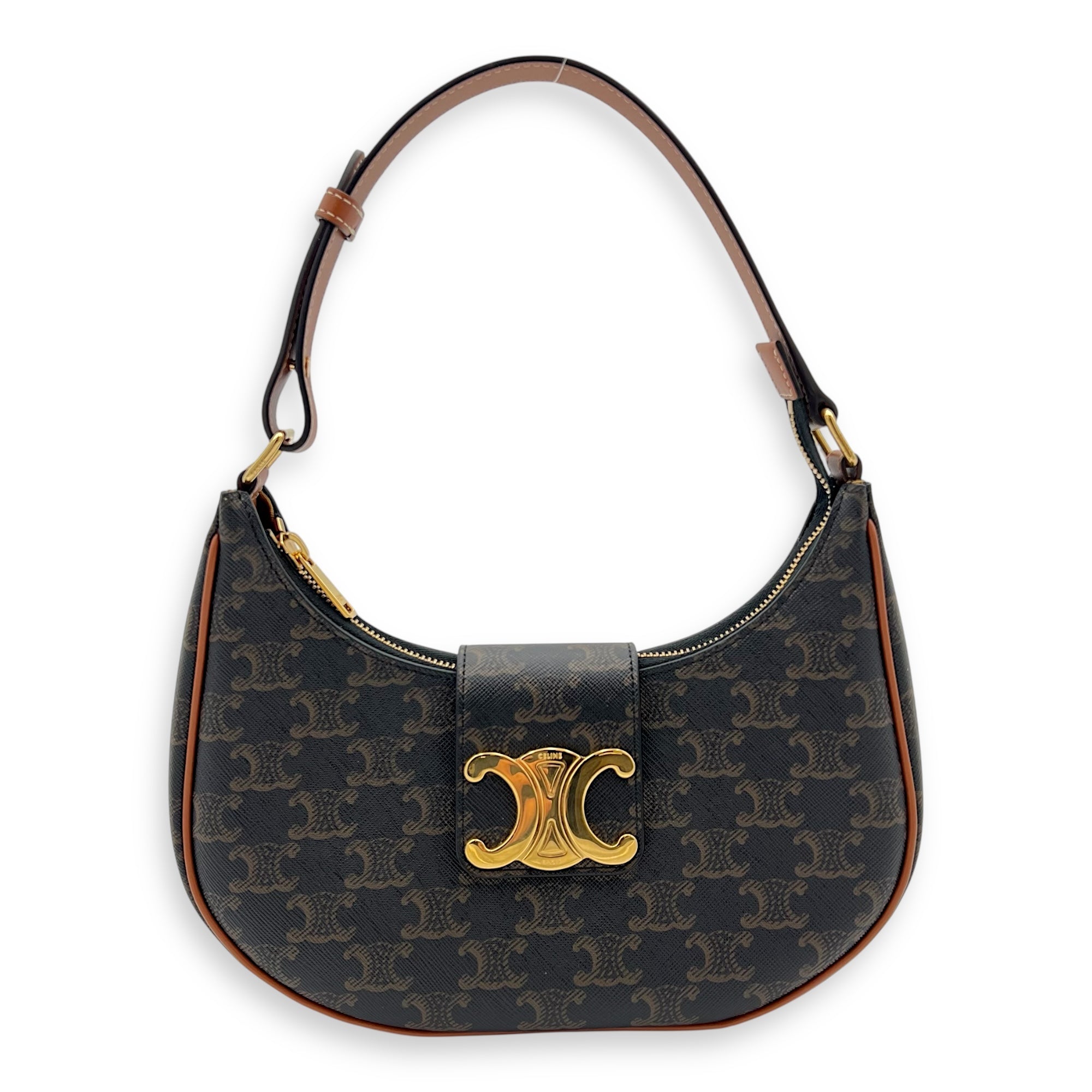 Ava Triomphe Shoulder Bag Brown in Coated Canvas, Gold hardware