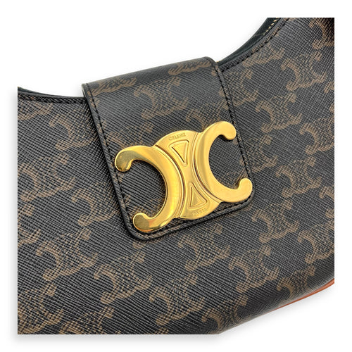 Ava Triomphe Shoulder Bag Brown in Coated Canvas, Gold hardware