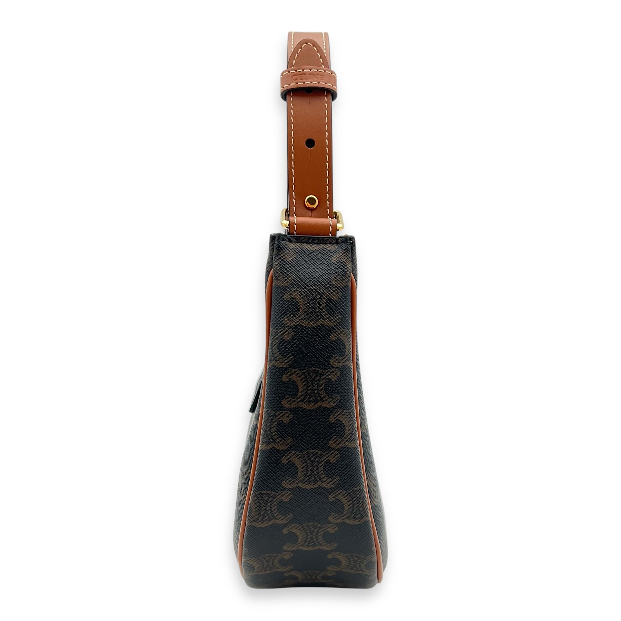 Ava Triomphe Shoulder Bag Brown in Coated Canvas, Gold hardware