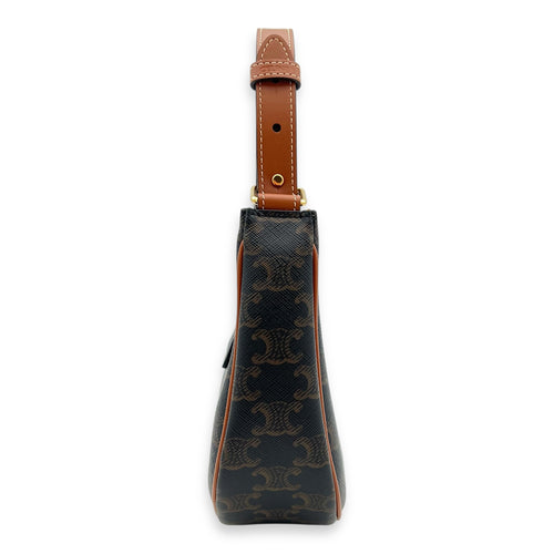 Ava Triomphe Shoulder Bag Brown in Coated Canvas, Gold hardware