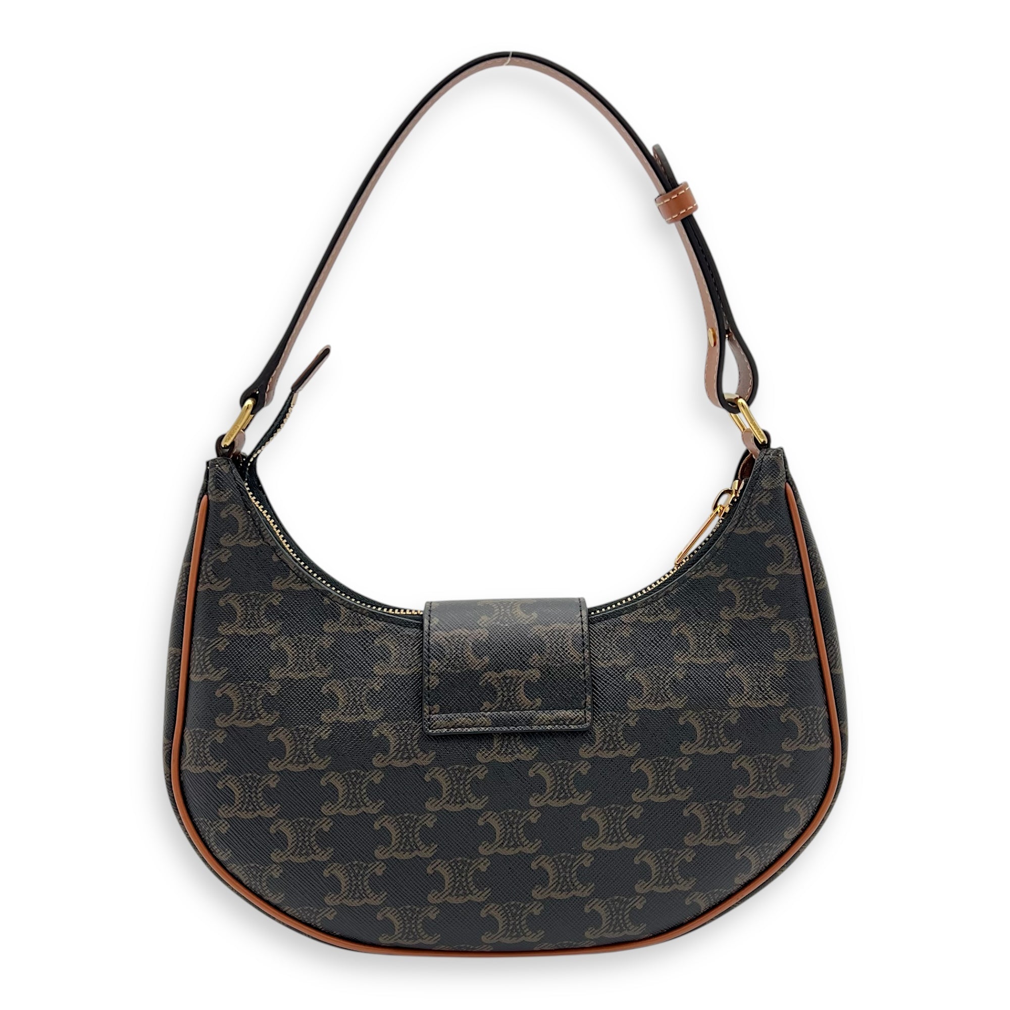Ava Triomphe Shoulder Bag Brown in Coated Canvas, Gold hardware