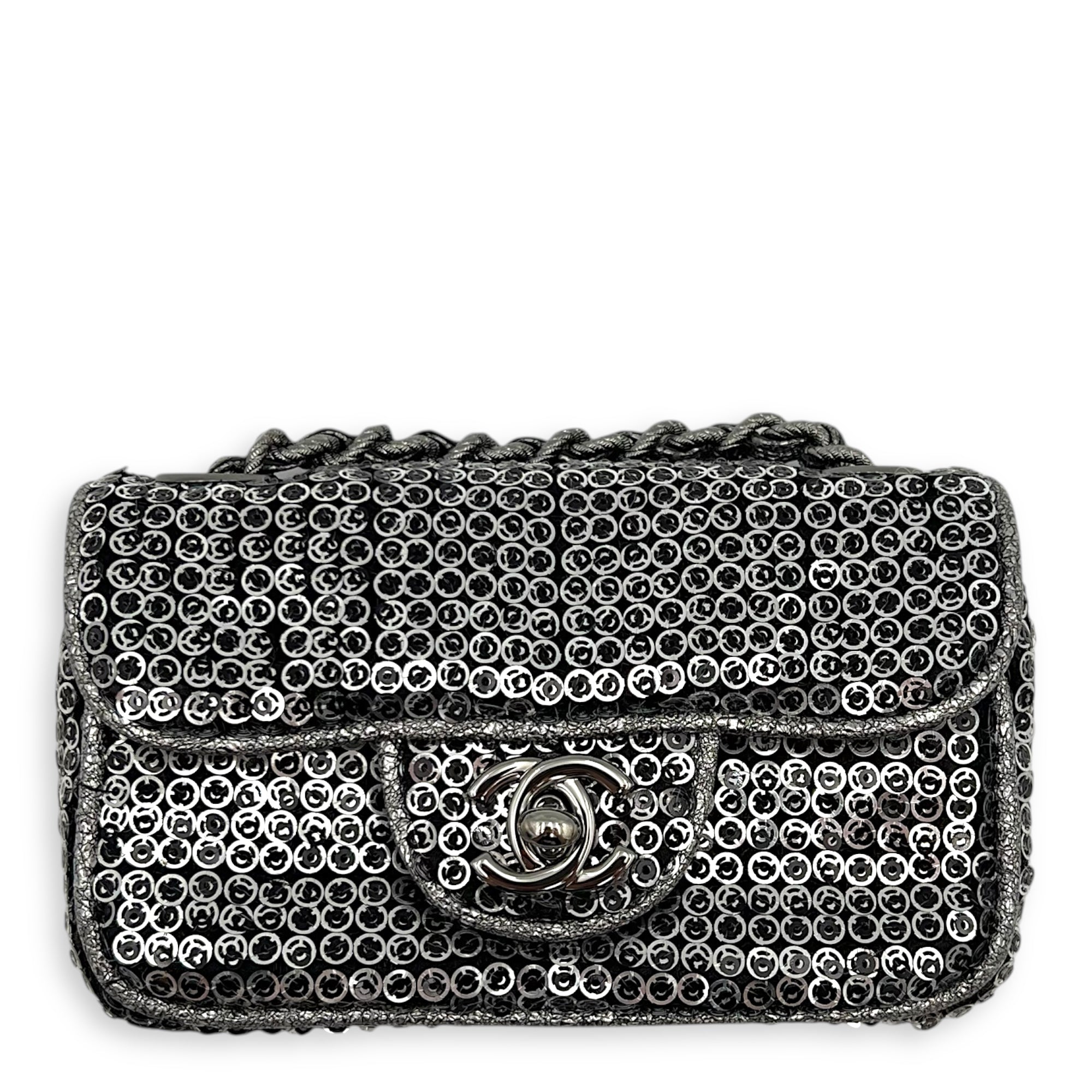 CC Shoulder Bag Silver in Sequins, Silver hardware