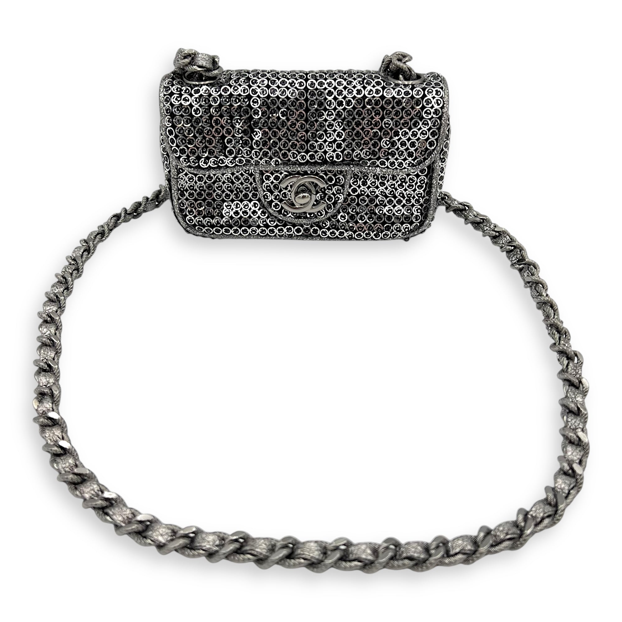 CC Shoulder Bag Silver in Sequins, Silver hardware