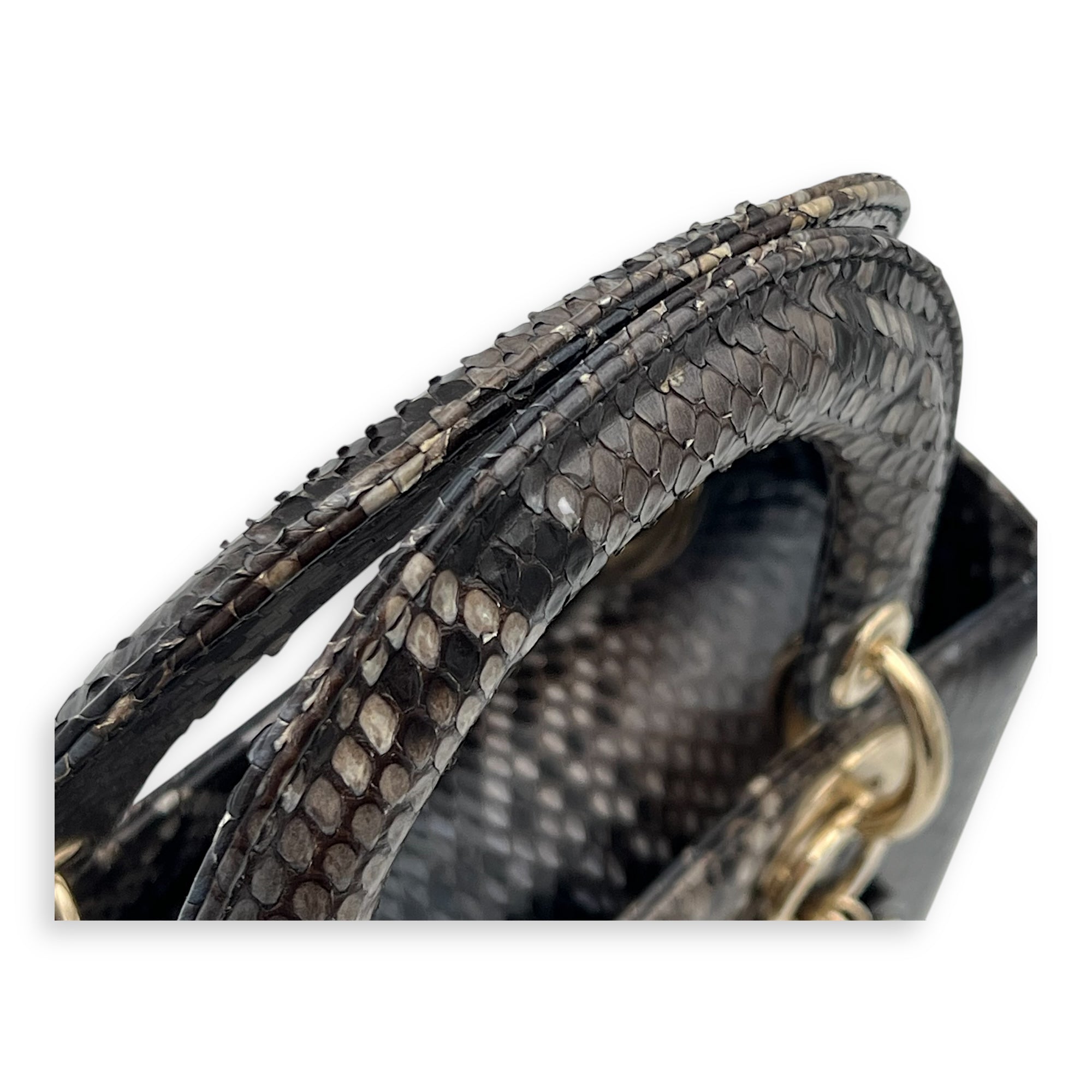 Lady Dior Top Handle Bag Grey in Python Leather, Gold hardware