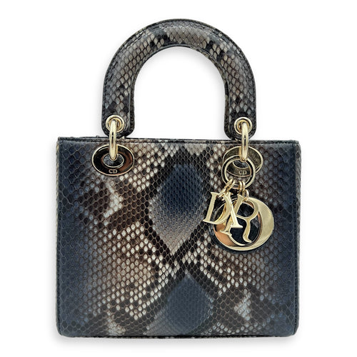 Lady Dior Top Handle Bag Grey in Python Leather, Gold hardware