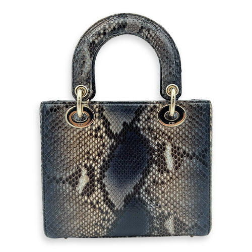 Lady Dior Top Handle Bag Grey in Python Leather, Gold hardware