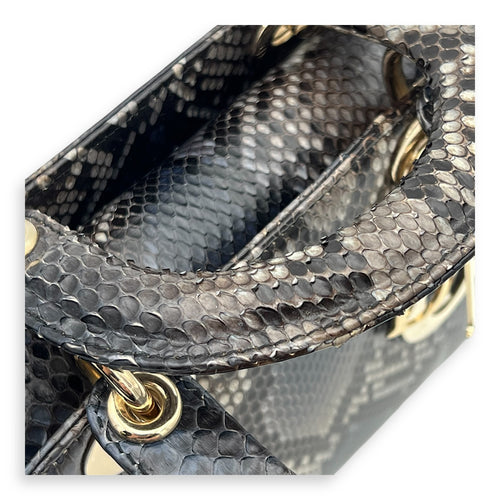Lady Dior Top Handle Bag Grey in Python Leather, Gold hardware