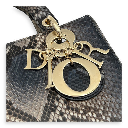 Lady Dior Top Handle Bag Grey in Python Leather, Gold hardware