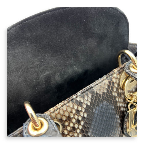 Lady Dior Top Handle Bag Grey in Python Leather, Gold hardware
