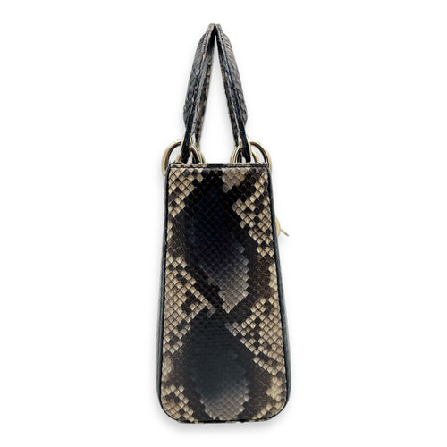 Lady Dior Top Handle Bag Grey in Python Leather, Gold hardware