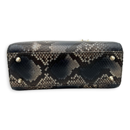 Lady Dior Top Handle Bag Grey in Python Leather, Gold hardware