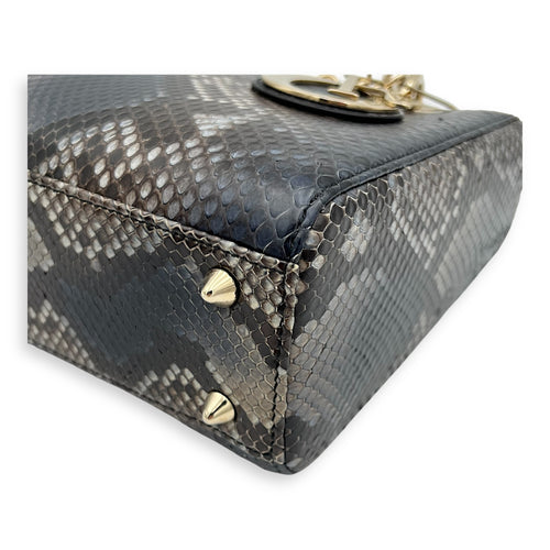 Lady Dior Top Handle Bag Grey in Python Leather, Gold hardware
