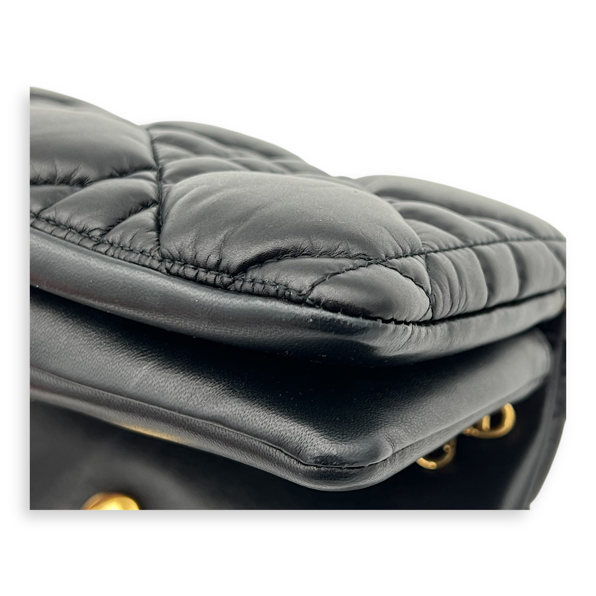 Caro Shoulder Bag Macrocannage Mini Chain Black in Calfskin, Gold hardware