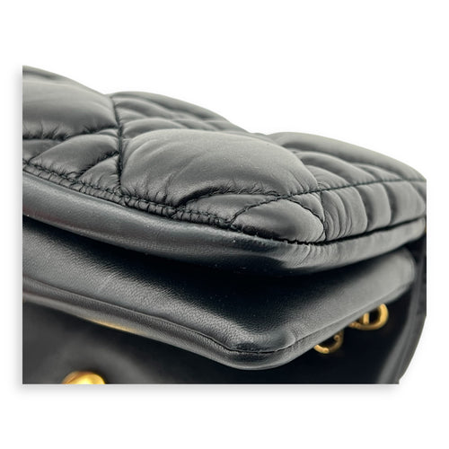 Caro Shoulder Bag Macrocannage Mini Chain Black in Calfskin, Gold hardware