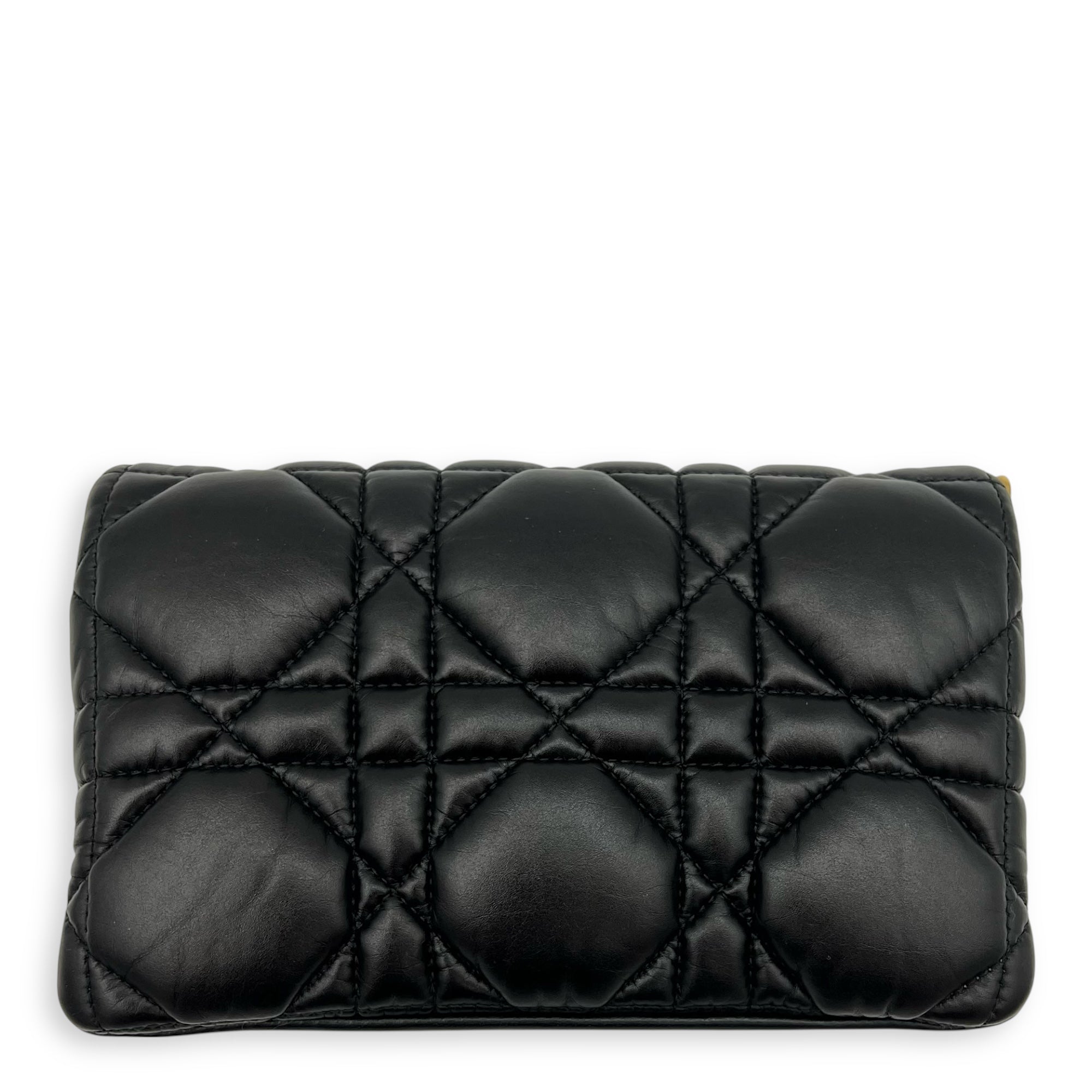 Caro Shoulder Bag Macrocannage Mini Chain Black in Calfskin, Gold hardware