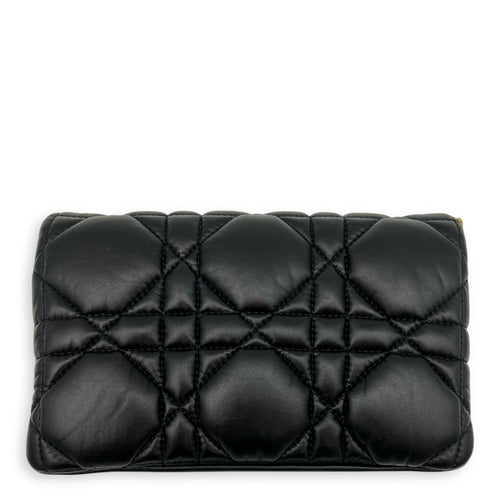 Caro Shoulder Bag Macrocannage Mini Chain Black in Calfskin, Gold hardware