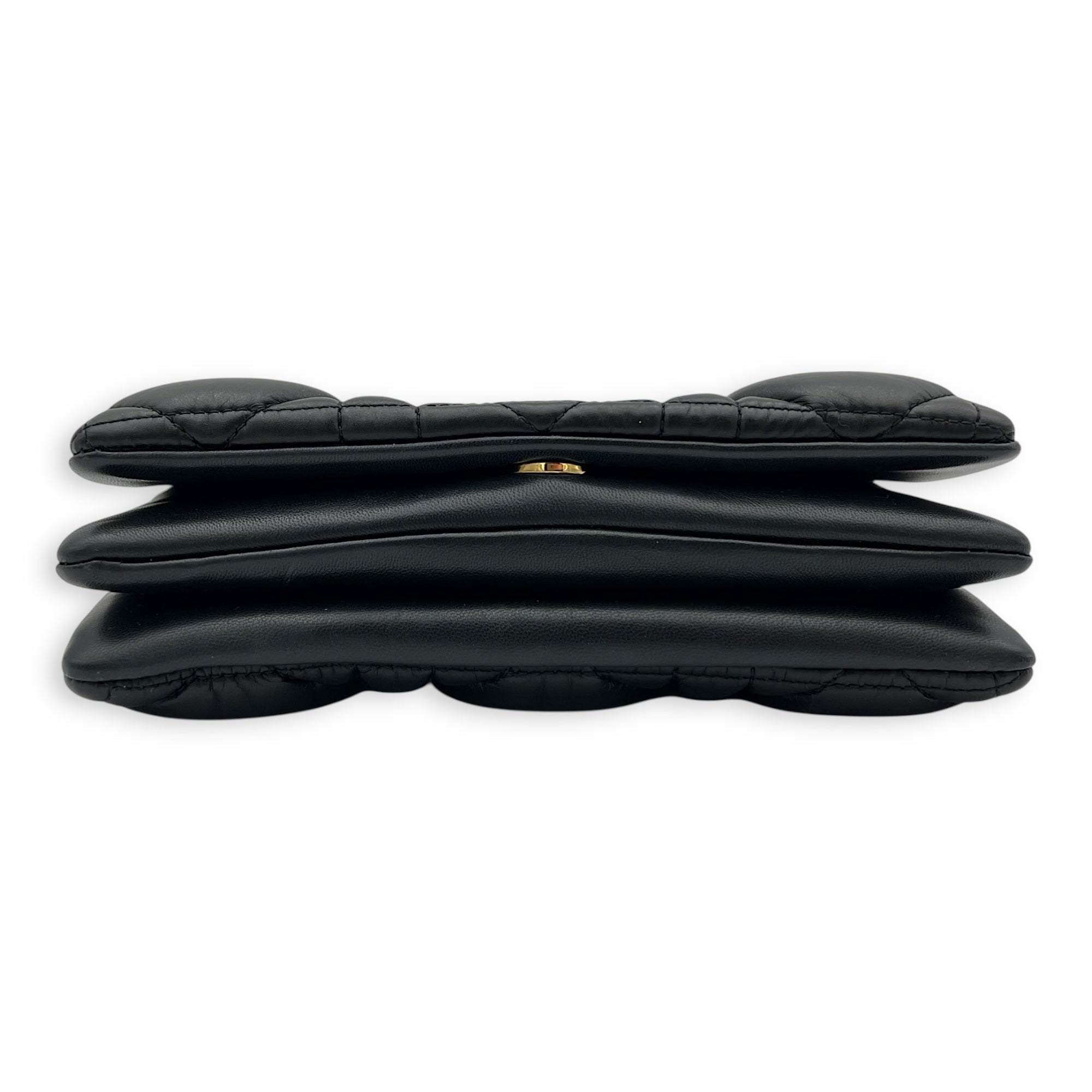 Caro Shoulder Bag Macrocannage Mini Chain Black in Calfskin, Gold hardware